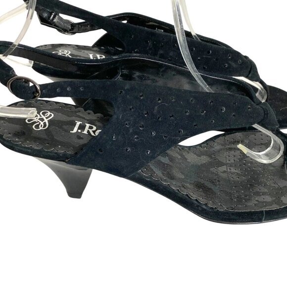 J Reneé NWOB Black Suede Rhinestone Embellished Cone Heel  Sandals  Size 10W - Picture 1 of 8